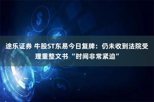 途乐证券 牛股ST东易今日复牌：仍未收到法院受理重整文书 “时间非常紧迫”